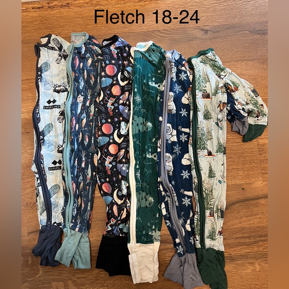 Fletch brand 18-24m, 6 piece bamboo zip sleepies